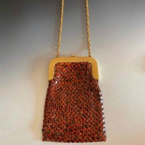 1960s Whiting & Davis Red Black Mesh Shoulder Bag